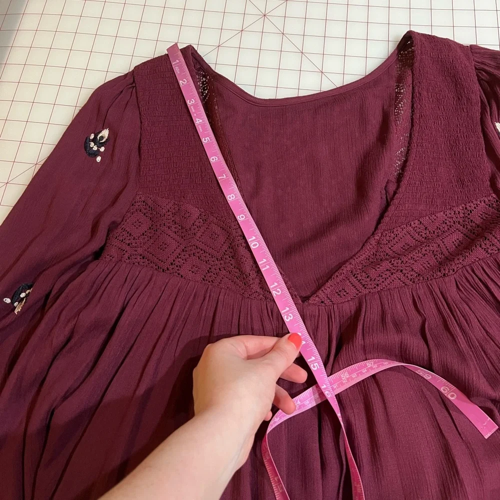 Free People size Small burgundy purple flowy embroidered boho flowy dress